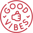 icon of a circle around the words good vibes with a thumbs up in the middle